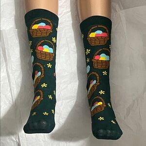 Easter Basket Patterned Green Socks